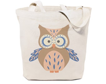 Multicolor red green beige owl bird leaf shopper tote travel Tapestry bag