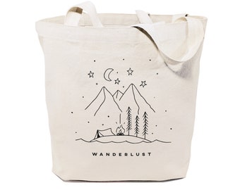 Wanderlust Shopping Travel Reusable Shoulder Tote and Handbag, Gifts for Her, Adventure More, Explore, Hike, Grocery Bag, Eco-friendly