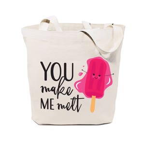 You Make Me Melt Cotton Canvas Reusable Grocery Bag and Farmers Market Tote Bag, Food Pun, Shopping, Funny Women&#39;s Gift, Valentine&#39;s Day
