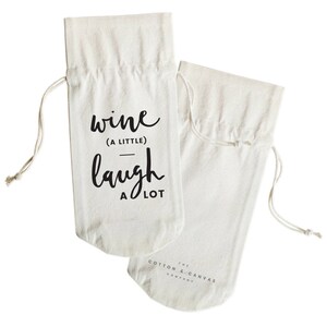 Wine a Little, Laugh A Lot Cotton Canvas Wine Bag, Housewarming, Party Decor, Bridal Shower, Hostess, Wedding, Bachelorette Gift, For Her image 2