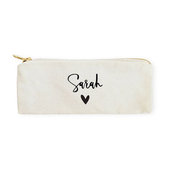 Personalized Name With Heart Cotton Canvas Pencil Case and Travel Pouch for  Back to School, Supplies, Gift for Her, Makeup Bag and Pouch 
