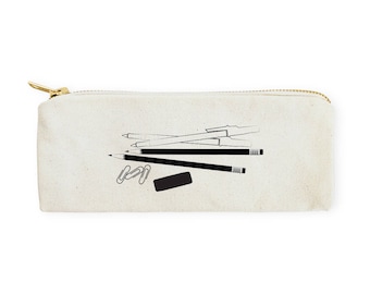 Pen and Pencil Graphic Cotton Canvas Pencil Case and Travel Pouch for Back to School, Supplies, Cute Teen Gift, Zipper Pouch, Makeup Bag