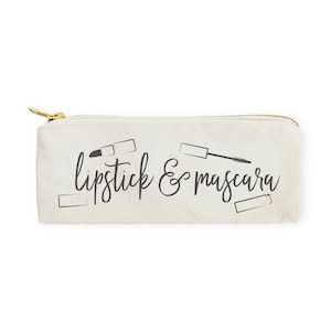 Lipstick & Mascara Cotton Canvas Pencil Case and Travel Pouch for Back to School, Supplies, Teen Gifts, Zipper Pouch, Makeup Bag, DIY, Gift