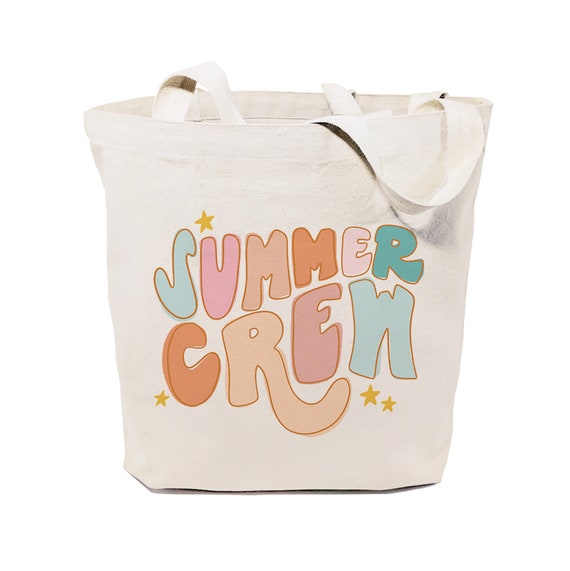 Summer Crew Cotton Canvas Shopping and Travel Reusable Shoulder Tote Handbag Gifts for Her Beach Bag Farmers Market Summer Tote Boho