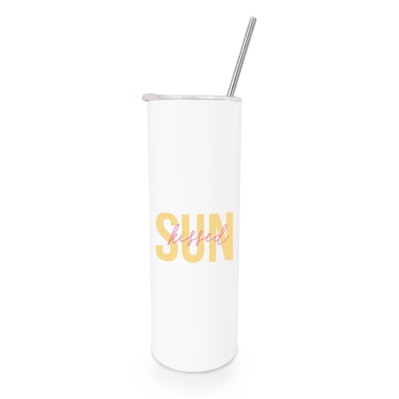 Sunkissed Vacuum Insulated Stainless Steel Summer Tumbler With Metal Straw  and Sliding Closure Lid, Cute Travel Mug, Thermal Cup 20 Ounce 