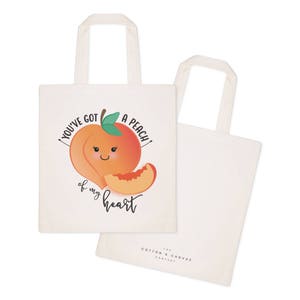 You've Got a Peach of My Heart Cotton Canvas Reusable Grocery Bag and Farmers Market Tote Bag, Food Pun, Shopping, Funny Women's Bag, Gifts image 2