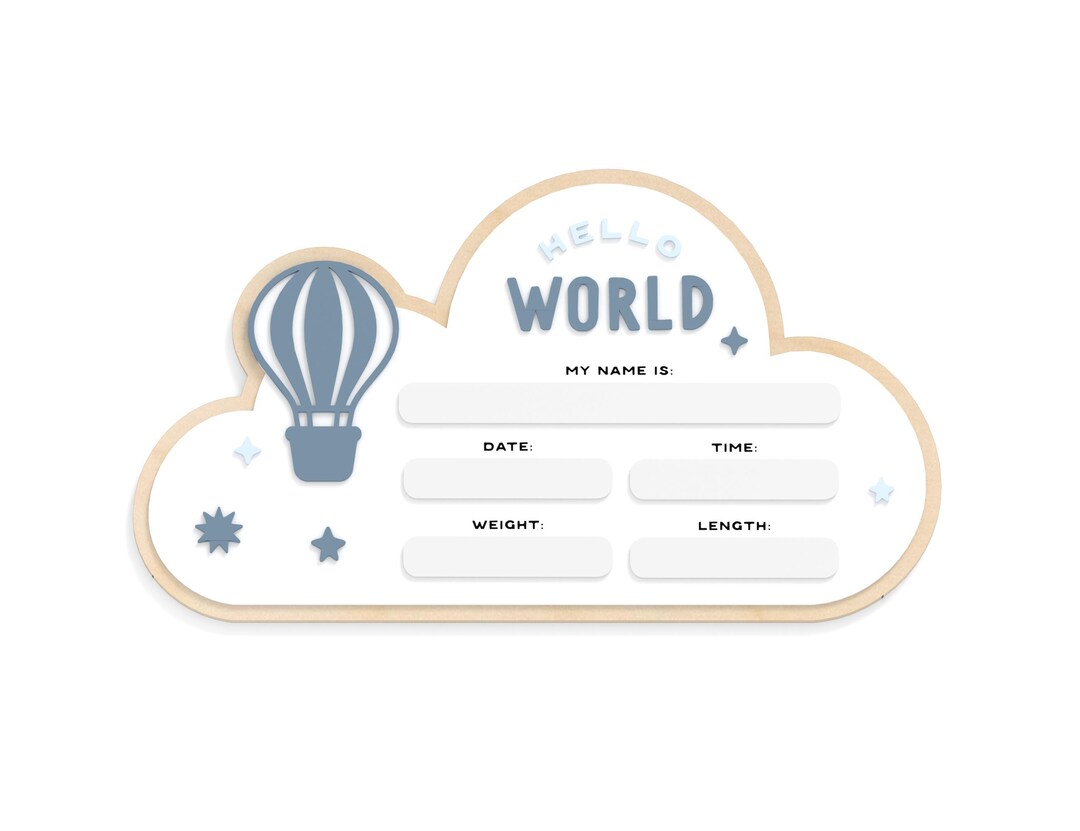 Hello World Birth Hot Air Balloon Baby Announcement Card, Newborn Stats ...