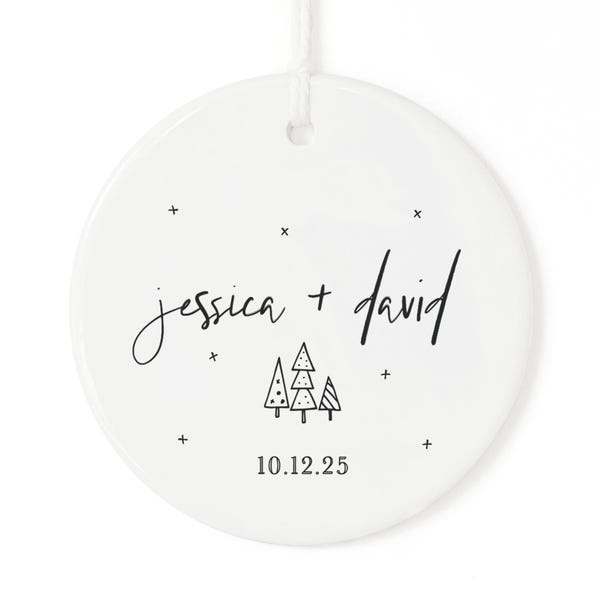 Personalized Couple Names and Date Porcelain Ceramic Christmas Ornament, Holiday, Custom, Christmas Gift, Couples Gift, Wedding, Keepsake