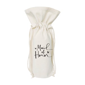 Maid of Honor Cotton Canvas Wine Bag, Housewarming, Party Decor, Bridal Shower, Gift for Her, Wedding, Bridal Party Gift, Wine Tote, Cute