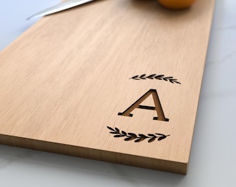 Custom Monogram Cutting Board, Engraved Acacia Wood Serving Board, Personalized Initial Kitchen Gift, Rustic Décor