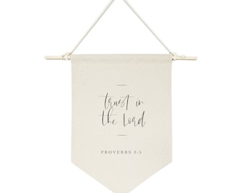 Trust in the Lord, Proverbs 3:5 Hanging Wall Canvas Banner and Wall Decor, Motivational, Home Decor, Bible, Religious, Scripture, Christmas