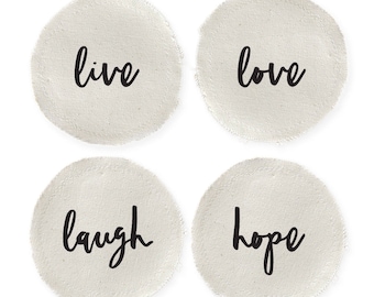 Live, Love, Laugh and Hope Cotton Canvas Drink Coasters, Housewarming, Holiday Decor, Thanksgiving, Christmas, Gift, Hostess, Set of 4