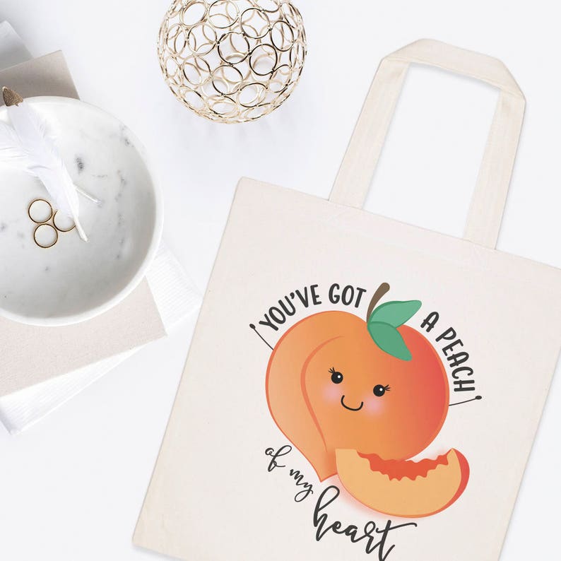 You've Got a Peach of My Heart Cotton Canvas Reusable Grocery Bag and Farmers Market Tote Bag, Food Pun, Shopping, Funny Women's Bag, Gifts image 3