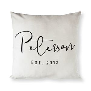 Personalized Last Name and Date Cotton Canvas Pillow Cover, Pillowcase, Cushion Cover and Decorative Home Throw Pillow Cover, Home Decor