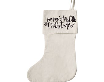 Baby's First Christmas Cotton Canvas Stocking for Presents, Gift Bag, and Holiday Decorations, Stocking Stuffers, Home Decor, Christmas Gift