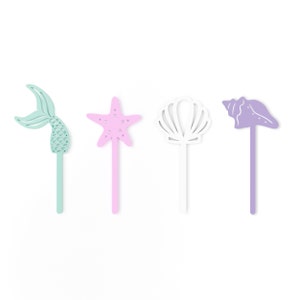 Mermaid Acrylic Cupcake Toppers, Under the Sea, Sea Shell, Girl&#39;s Birthday, Cake Toppers, ONEder the sea, Bachelorette, Food Pick, Set of 12