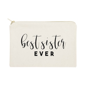 Best Sister Ever Cotton Canvas Cosmetic Bag, Travel Makeup Pouch, Bridesmaid Gift, Wedding,  Cute Gift for Her, Christmas Gift, Mother&#39;s Day