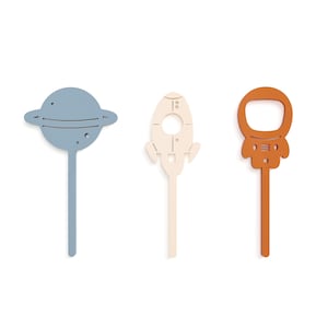 Space Acrylic Cupcake Toppers, Rocket Ship, Outer Space, Astronaut, Galaxy, Planet, Boy Birthday, First Trip Around the Sun, Moon, Set of 12