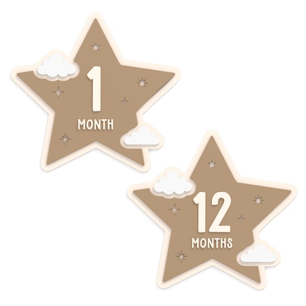 Star and Clouds Monthly Baby Milestone Markers, Interchangeable Month Cards, First Year Photo Prop