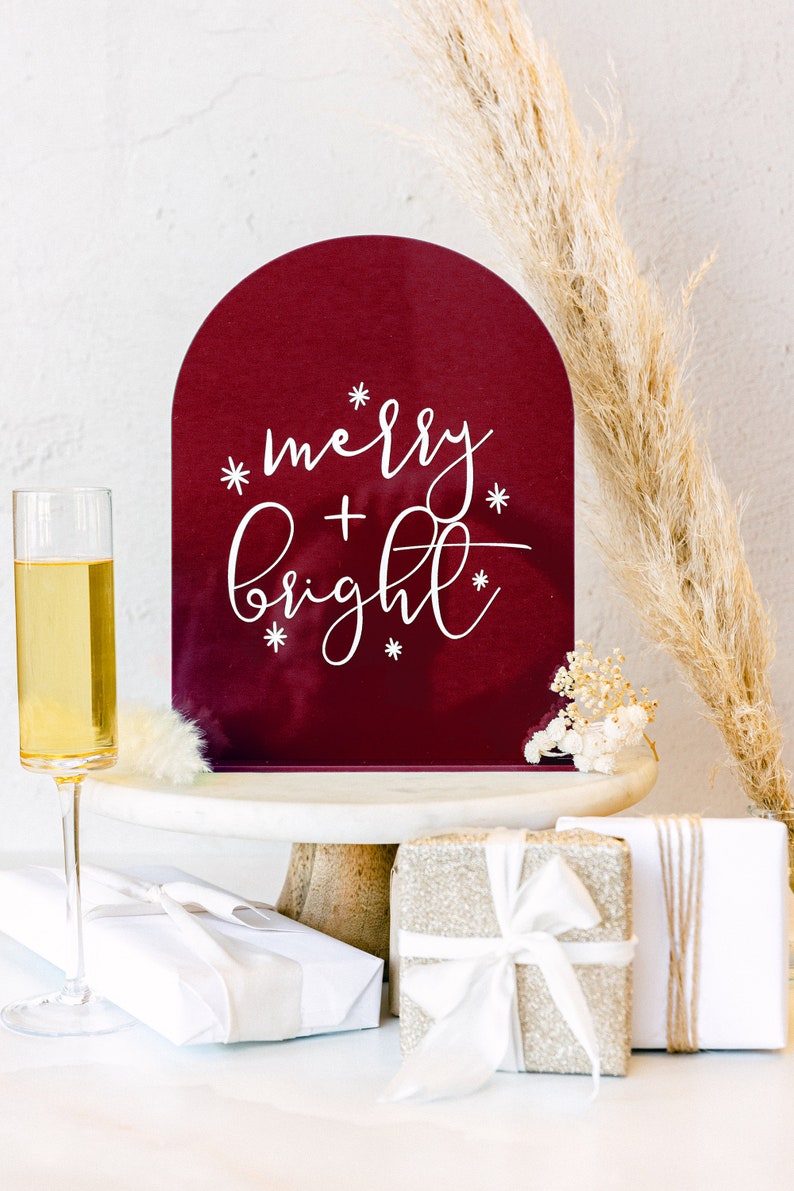 Merry and Bright Christmas Acrylic Sign, Wall Decor, Holiday Decor, Christmas Print, Wall Art, Party Decor, Modern Christmas Sign, Handmade image 4