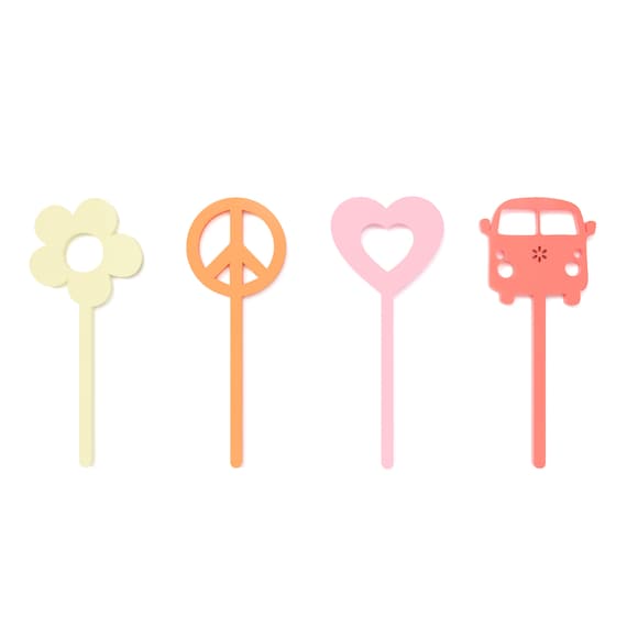 Retro Groovy Acrylic Cupcake Toppers, Two Groovy, Daisy, Birthday, 60s, 70s, Peace Sign, Boho, Mama, One Groovy Girl, Groovy Babe, Set of 12