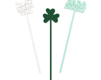 St. Patrick's Day Drink Stirrers, St. Patty's Party, Cocktail Stir Sticks, Shamrock Swizzle Stick, Lucky, Custom Drink Marker, Set of 12