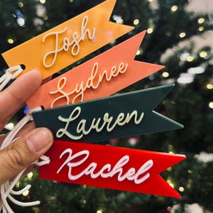 Personalized 3D Acrylic Pennant Stocking Tag, Custom Christmas Name Tag, Holiday Gift Tag, Modern Stocking Name Label