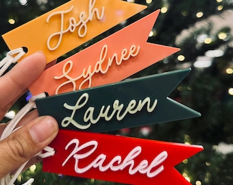Personalized 3D Acrylic Pennant Stocking Tag, Custom Christmas Name Tag, Holiday Gift Tag, Modern Stocking Name Label
