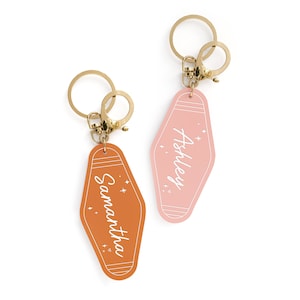 Personalized Name Retro Motel Keychain, Acrylic, Bridesmaid Gift, Gift For Her, Backpack Tag, Key Tag, Party Favor, Custom, Corporate Gift