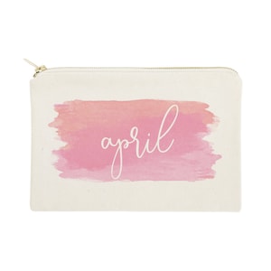 Personalized Name Pink Watercolor Cotton Canvas Cosmetic Bag and Travel Make Up Pouch - Bridesmaid Gift, Wedding, Gift for Her, Mother&#39;s Day