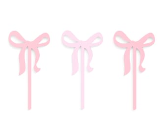 Coquette Bow Acrylic Cupcake Toppers, Party Favors, Ribbon, Bridal Shower, Baby Shower, Girl's 1st Birthday, Valentine's, Girly, Set of 12