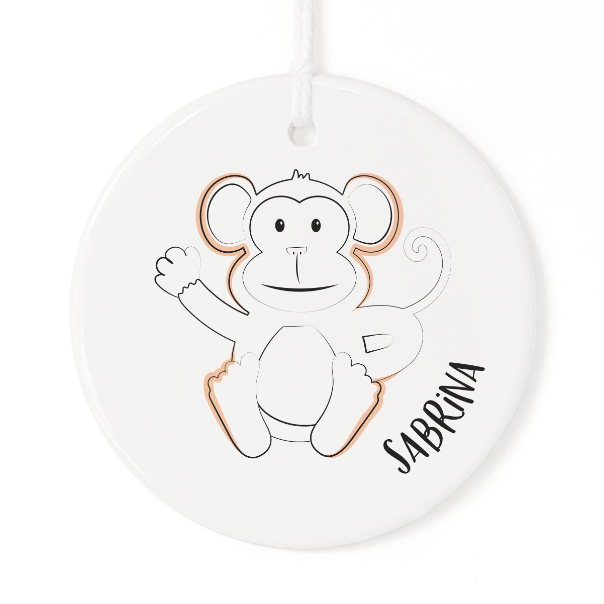 Discover Personalized Name Monkey Porcelain Ceramic Christmas Ornament