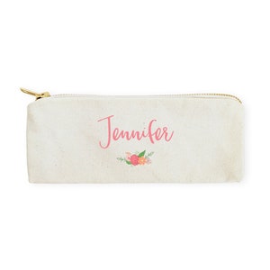 Personalized  Colored Floral Cotton Canvas Pencil Case and Travel Pouch for Back to School, Supplies, Gift for Her, Teen, DIY, Makeup Bag