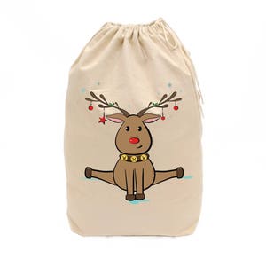 Reindeer Cotton Canvas Santa Sack for Presents, Gift Bag, Stocking Stuffers and Holiday Decorations, Christmas Gift, Holiday Gift, Cute Gift image 1