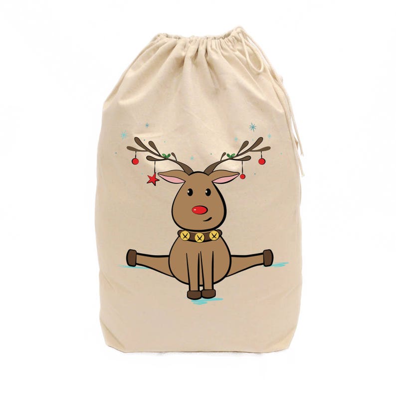 Reindeer Cotton Canvas Santa Sack for Presents, Gift Bag, Stocking Stuffers and Holiday Decorations, Christmas Gift, Holiday Gift, Cute Gift image 1