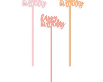 Happy Birthday Acrylic Drink Stirrers, Milestone, Cocktail Stir Stick, Birthday Décor, Swizzle Sticks, Custom Number Drink Tag, Set of 12