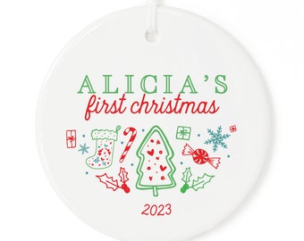 Classic Personalized Name First Christmas Porcelain Ceramic Christmas Ornament, Baby's First, Newborn, Baby's 1st, Baby Girl, Baby Boy, Gift