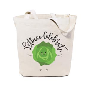 Lettuce Celebrate Cotton Canvas Reusable Grocery Bag and Farmers Market Tote Bag, Food Pun, Shopping, Women's Gift, Funny Gifts for Her image 1