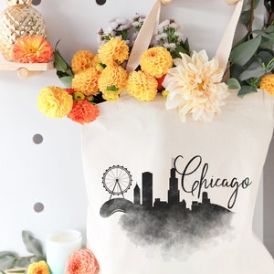 Chicago Cotton Canvas Cityscape, Beach, Shopping and Travel Reusable Shoulder Tote and Handbag, Farmers Market, Gifts, Travel Souvenir image 3