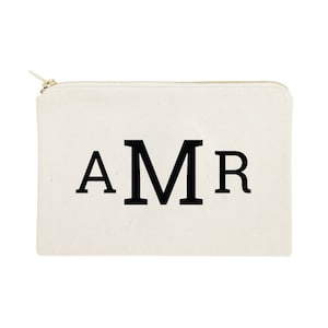 Personalized Triple Modern Monogram Cotton Canvas Cosmetic Bag and Travel Make Up Pouch - Bridesmaid Gift, Wedding Favor, Gifts for Her, DIY