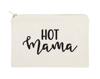 Hot Mama Cotton Canvas Cosmetic Bag, Toiletry Bag and Travel Makeup Pouch - Bridesmaid Gift, Wedding Favor, Gifts for Her, Mothers Day