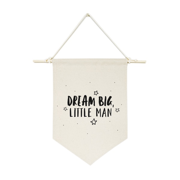 Pancarta de lona colgante "Dream Big Little Man" y decoración de pared para habitación infantil, guardería, decoración del hogar, baby shower, recién nacido, sala de juegos, bebé niño.