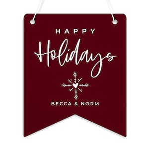 Personalized Couple Names Happy Holidays Hanging Wall Acrylic Banner, Holiday Decor, Wall Art, Christmas Decor, Festive Wall Art, Seasonal