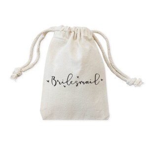 Bridesmaid Cotton Canvas Wedding Party Favor Bags, Cookie, Candy and Treat Bag and Drawstring Pouch, Home Decor, Gifts for Her, Teen, 6-Pack