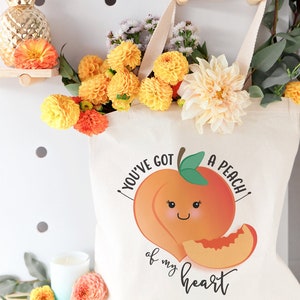 You've Got a Peach of My Heart Cotton Canvas Reusable Grocery Bag and Farmers Market Tote Bag, Food Pun, Shopping, Funny Women's Bag, Gifts image 4