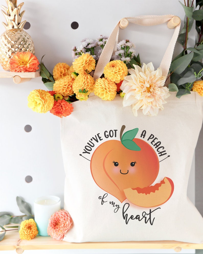 You've Got a Peach of My Heart Cotton Canvas Reusable Grocery Bag and Farmers Market Tote Bag, Food Pun, Shopping, Funny Women's Bag, Gifts image 4
