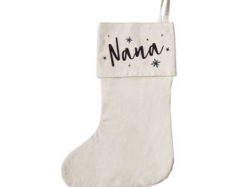 Nana Cotton Canvas Christmas Stocking for Presents, Gift Bag, and Holiday Decorations, Stocking Stuffers, Home Decor, Christmas Decor, Gift