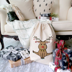 Reindeer Cotton Canvas Santa Sack for Presents, Gift Bag, Stocking Stuffers and Holiday Decorations, Christmas Gift, Holiday Gift, Cute Gift image 2