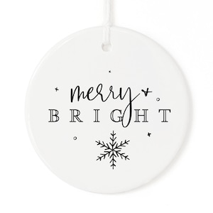 Merry and Bright Porcelain Ceramic Christmas Ornament, Holiday Decor, Keepsake, Decoration, Personalized, Christmas Gift, For Her, For Him