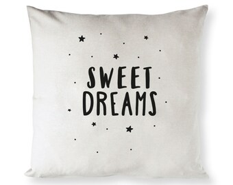 Sweet Dreams with Stars Cotton Canvas Baby Pillow Cover, Pillowcase, Cushion Cover and Decorative Home Throw Pillow Cover, Kid's Decorative